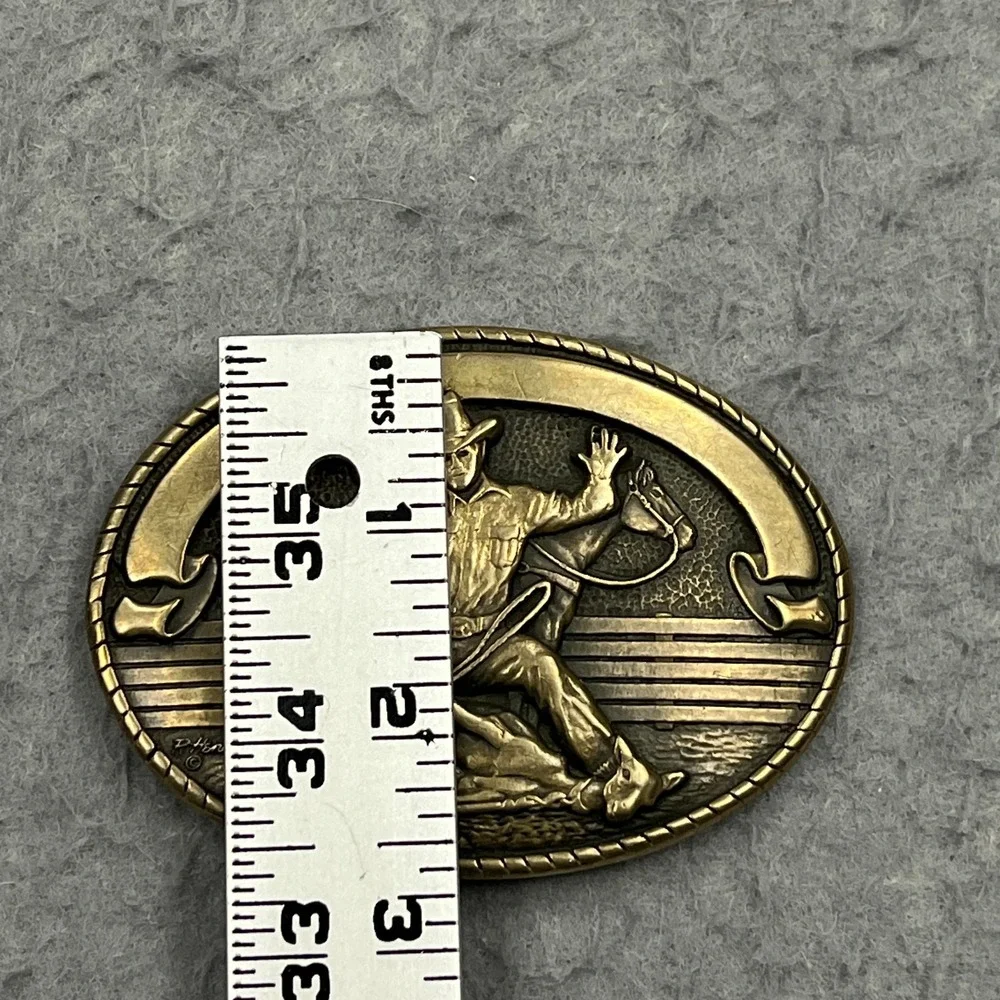 VTG Exclusive Tony Lama Solid Brass Belt Buckle Cowboy Roping Horse R. Handerson